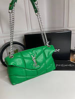 Женская Сумка Yves Saint Laurent Puffer Small Chain Bag in Quilted Lambskin зеленая с серебристым лого wb041