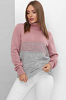 Двоколірний жіночий светр під горло троянда-темно-сірий 42-48