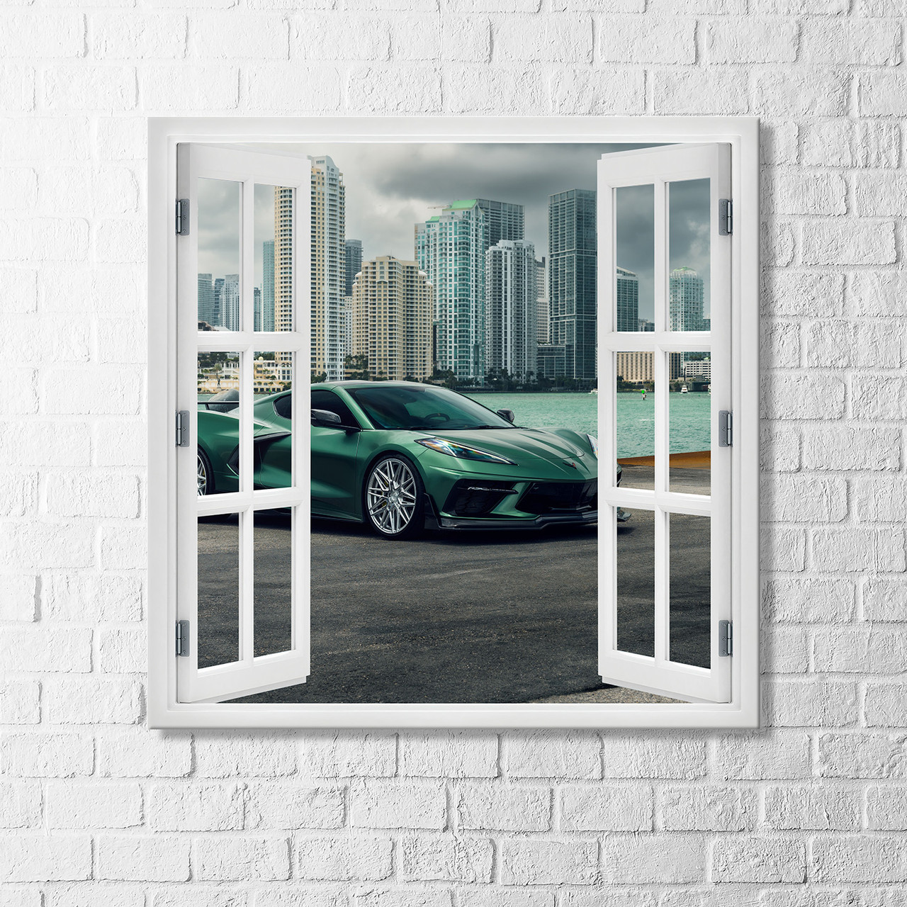 Авто Chevrolet Chevrolet Corvette C8 Шевроле корвет Вид з вікна Картина вікно з пейзежем Авто на полотні