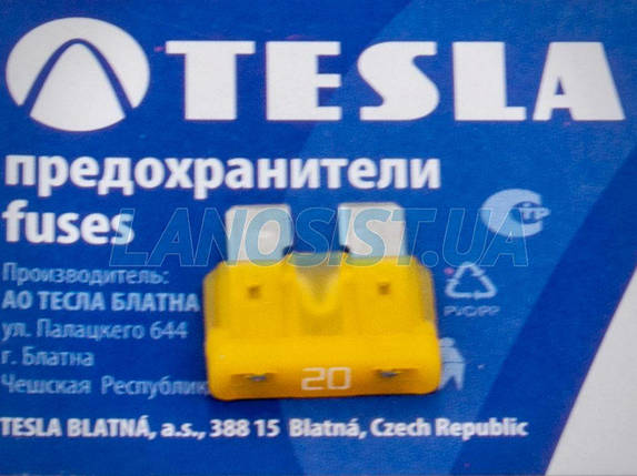Запобіжник прапорцевий ATO 20А Tesla FT20A, фото 1