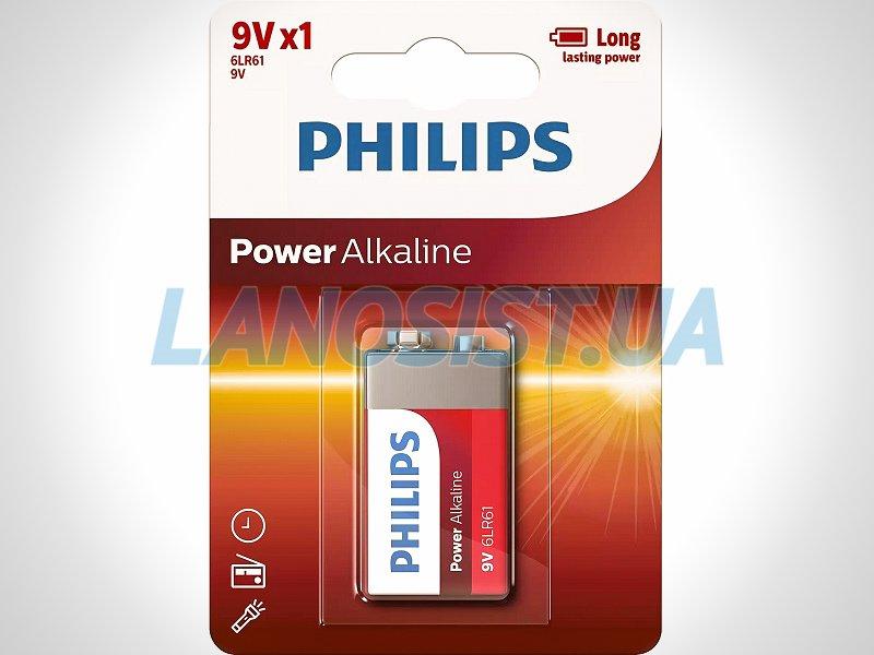 Батарейка 6LR61 Power лужна 9V (Крона) Philips 6LR61P1B/10