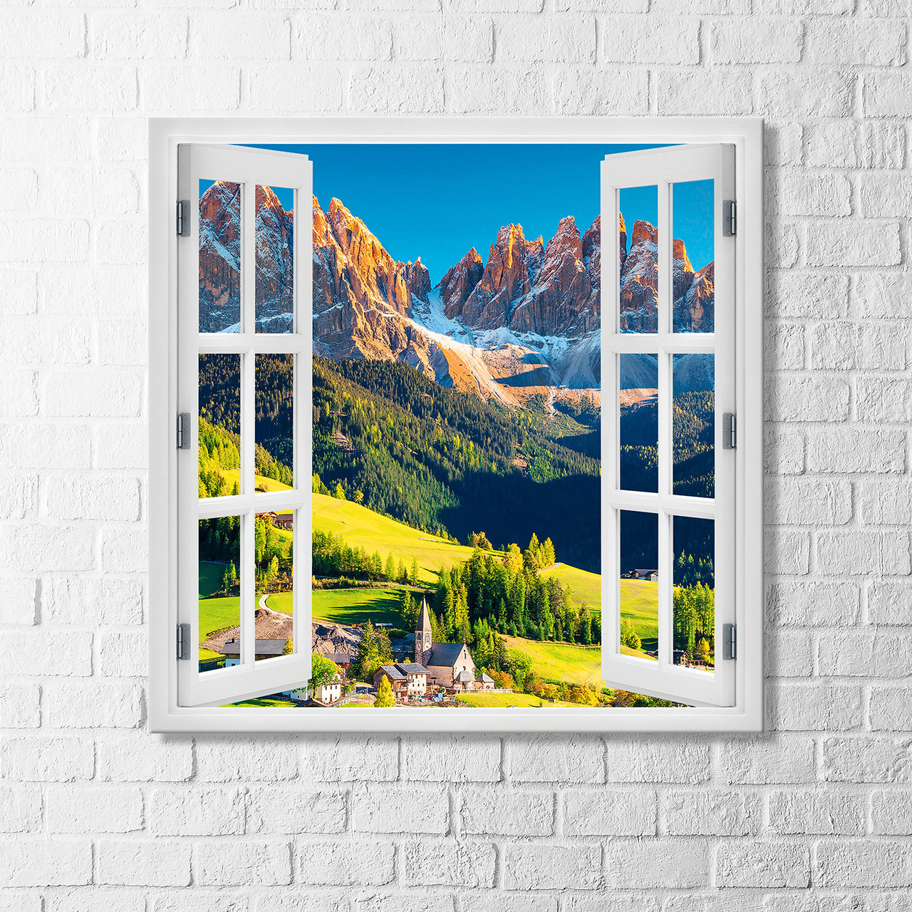 Вид з вікна на Альпи Картина з видом на гори Вид з вікна на природу Картина вікно з краєвидом Полотно