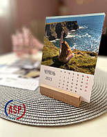Друк календарів з Вашим фото на замовлення. Календар 12х16см настільний з дерев'яною підкладкою.