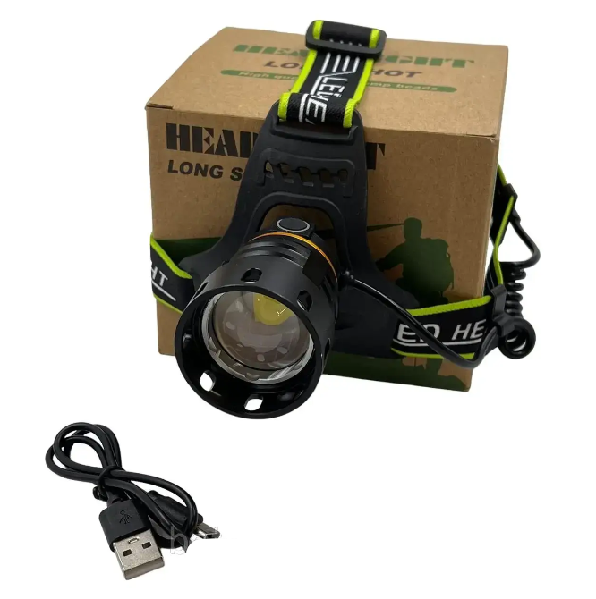 Мощный налобный фонарь аккумуляторный A14, 3 режима, LED фонарик прожектор на голову светит на 1000м, GP7 - фото 2 - id-p1752887292