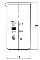 Склянка 250мл Н-1-250 ТС (зі шкалою)