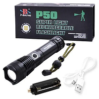 Прочный ручной светодиодный фонарь с USB зарядкой, тактический аккумуляторный фонарик X71 на ремешке, GP4