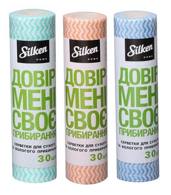 Серветки універсальні для прибирання Silken Home мікс 30шт/рул