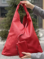 Шкіряна червона сумка-шопер на плече Akira, Італія, кольори в асортименті