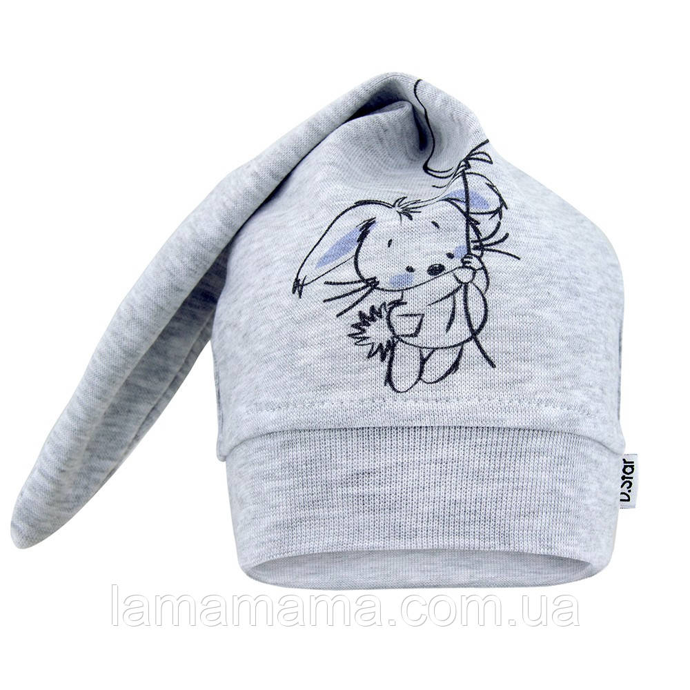 Демісезонна одношарова шапка для новонароджених Зайчик на сірому David's Star, фото 1