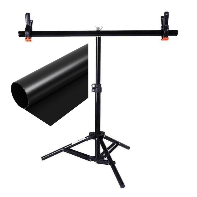 Комплект Тримач фону + Чорний ПВХ Фон 68×130 см Prolight
