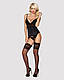 Сатиновий мереживний корсет Obsessive 810-COR-1 babydoll & thong L/XL, чорний, корсет, танга  18+, фото 4