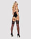 Сатиновий мереживний корсет Obsessive 810-COR-1 babydoll & thong L/XL, чорний, корсет, танга  18+, фото 5