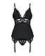 Сатиновий мереживний корсет Obsessive 810-COR-1 babydoll & thong L/XL, чорний, корсет, танга  18+, фото 6