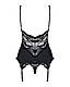 Сатиновий мереживний корсет Obsessive 810-COR-1 babydoll & thong L/XL, чорний, корсет, танга  18+, фото 7