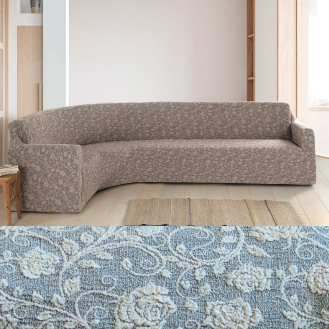 Покривало на кутовий диван без оборки жакардовий, єврочохол на кутовий диван натяжний Ванільний, фото 1