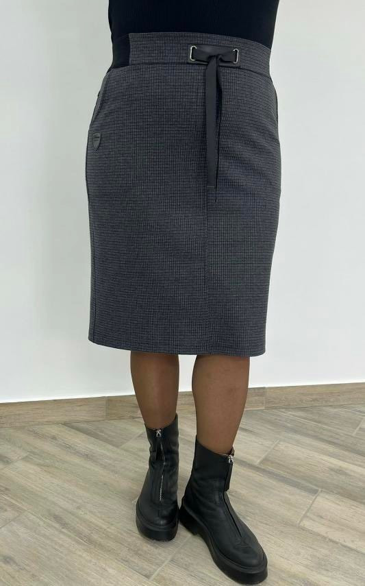 Спідниця жіноча темна пряма великий розмір підкладка темно-сіра, фото 1