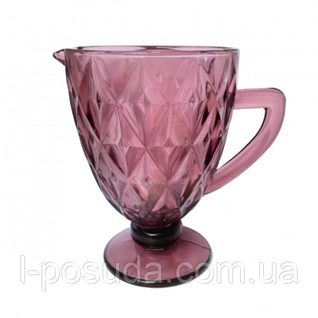 Глек для води з кольорового рожевого скла 1100 мл, фото 1