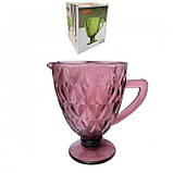 Глек для води з кольорового рожевого скла 1100 мл, фото 2