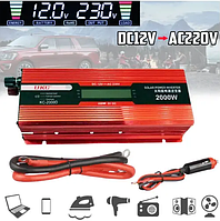 Перетворювач струму автомобільний з 12 V на 220 V потужність 2000 W KC2000D AC/DC, інвертор з LCD-екраном