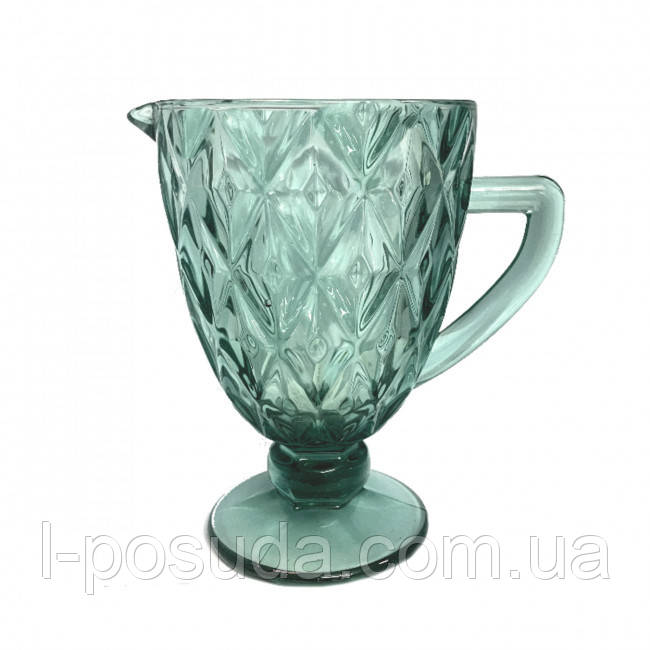 Глек для води з кольорового бірюзового скла 1100 мл, фото 1