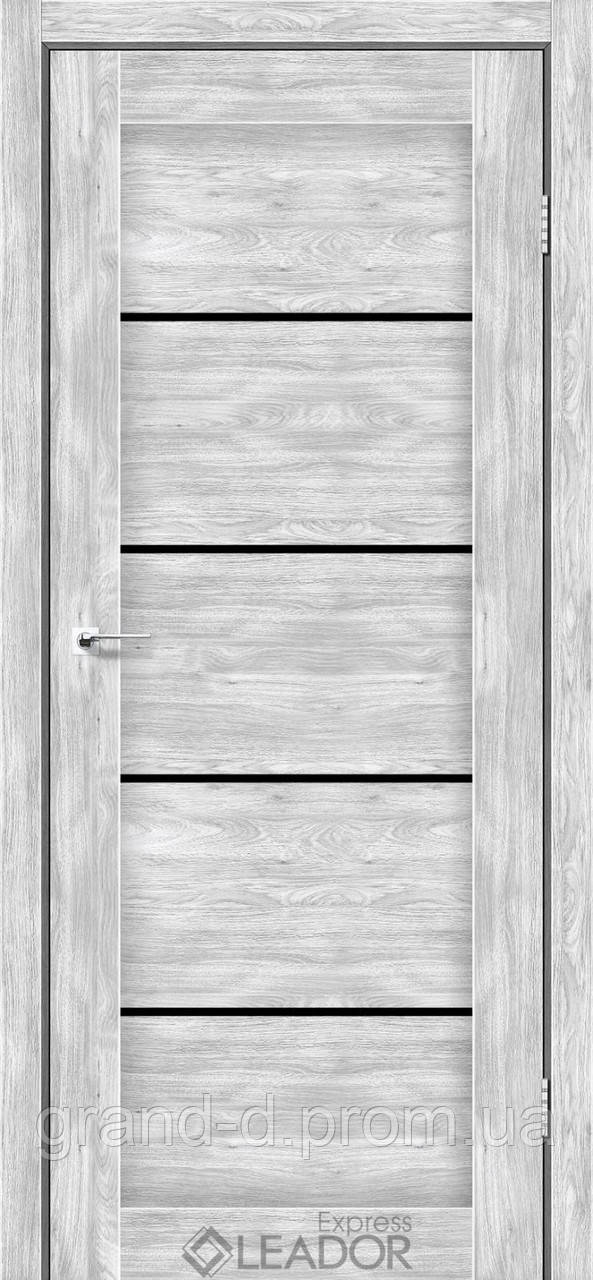 Дверцята міжкімнатні Леодор Leodor модель Гарда в кольорі клен грей з чорним склом 60,70, 80, 90 см