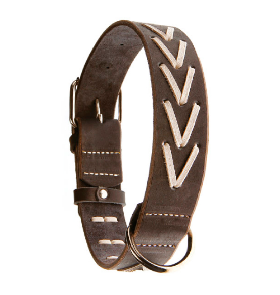 Нашийник 3383 25мм "КЛАСИКА ПРЕМІУМ" шкіра прикрашений плетінням (Коричневий)