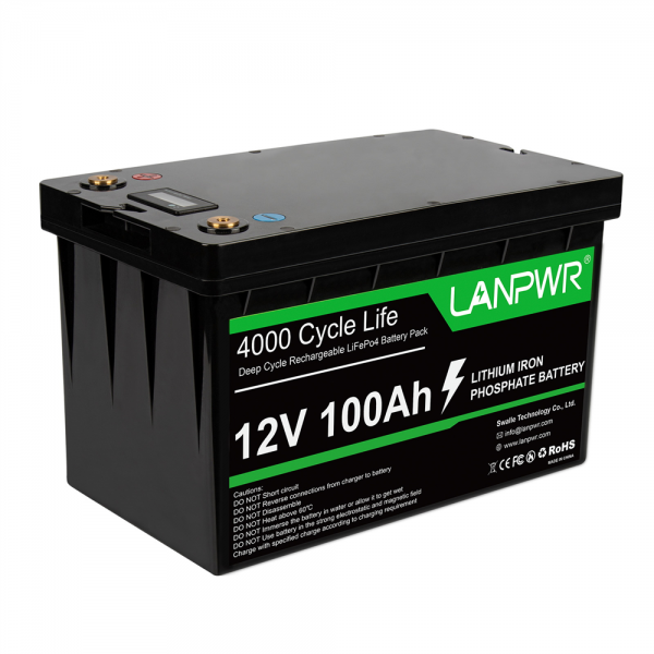 LANPWR 12V 100Ah LiFePO4 акумуляторна батарея резервне живлення, 1280Wh енергії, 4000 циклів
