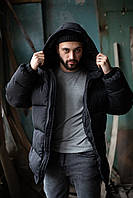 Зимова чоловіча чорна тепла пухова куртка,Чоловічий зимовий пуховик з капюшоном чорного кольору
