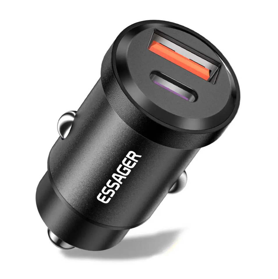Автомобільний зарядний пристрій Essager ES-CC07 30W USB+Type-C PD+QC3.0 Чорний