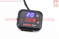 ВОЛЬТМЕТР , червоний циферблат + датчик температури повітря + кріплення  на скутер  GRAND PRIX універсальний