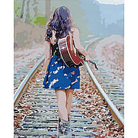 Картина по номерам Strateg ПРЕМИУМ Девушка с гитарой с лаком и размером 40х50 см (SY6765)