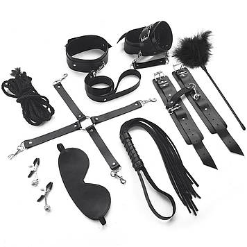 Набір BDSM Art of Sex – Set Leather, 10 предметів, чорний, натуральна шкіра Bomba💣