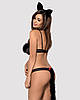 Еротичний костюм гепарду Obsessive Gepardina 3 pcs costume L/XL, чорний, хутряне оздоблення, монокін Bomba💣, фото 3