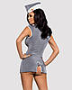 Еротичний костюм стюардеси Obsessive Stewardess 3 pcs costume grey L/XL, сірий, сукня, стрінги, піло Bomba💣, фото 3