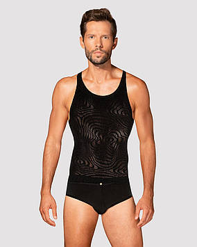Чоловіча напівпрозора майка-борцовка з візерунком Obsessive T103 tank top S/M/L, чорна Bomba💣
