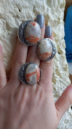 Срібний комплект із яшмою брекція, фото 1