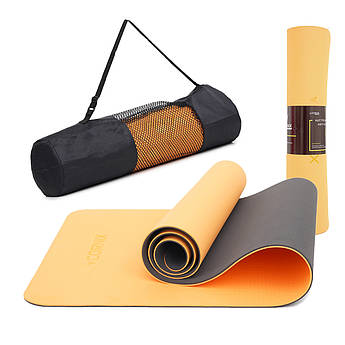 Килимок спортивний Cornix TPE 183 x 61 x 0.6 см для йоги та фітнесу XR-0001 Orange/Black .