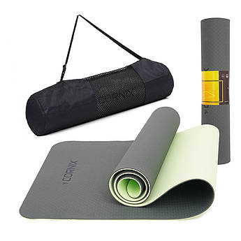 Килимок спортивний Cornix TPE 183 x 61 x 0.6 см для йоги та фітнесу XR-0002 Black/Green .