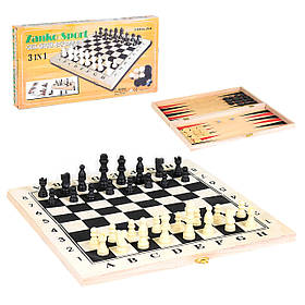 Настільна гра 3в1 Шахмати Шашки Нарди дерево дошка 39*39 см. поле (С36817)