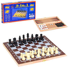 Настільна гра 3в1 Шахмати Шашки Нарди дерево дошка 29*29 см. поле (С36810)