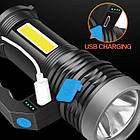 Ручний ліхтар 2в1 акумуляторний X501 4 LED+COB, з USB / Переносний ліхтарик з боковою лампою, фото 7