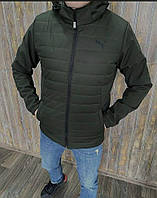 Мужская утепленная легкая куртка ветровка Puma удлиненная внутри холлофайбер черная/хаки