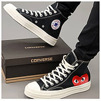 Чоловічі / жіночі кеди Converse x Comme des Garsons Play Chuck Black High, високі кросівки конверс ком де гарсон плей чак