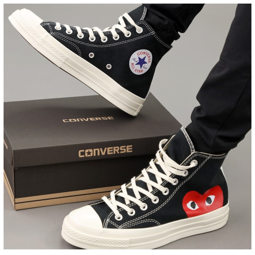 Жіночі кеди Converse x Comme des Garsons Play Chuck Black High, високі кросівки конверс ком де гарсон плей чак, фото 1