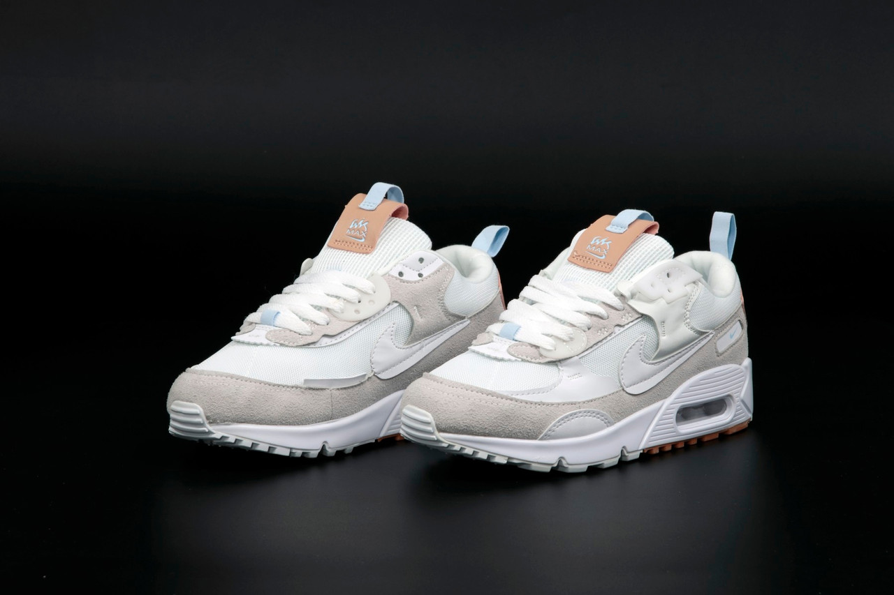 Кросівки жіночі весна літо білі з бежевим Nike Air Max 90 White. Взуття жіноче біле Найк Аїр Макс 90 Вайт