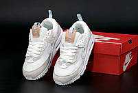 Кросівки жіночі весна літо білі з бежевим Nike Air Max 90 White. Взуття жіноче біле Найк Аїр Макс 90 Вайт, фото 4