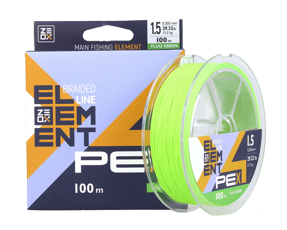 Шнур Zeox Element PE X4 100м Fluo Green, фото 1