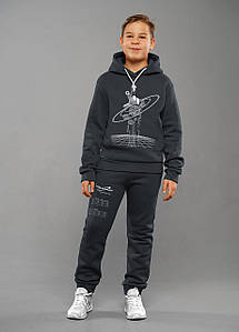 Костюм спортивний для хлопчика підліток дитячий теплий тринітка з начесом Eliot Графітовий Tiaren
