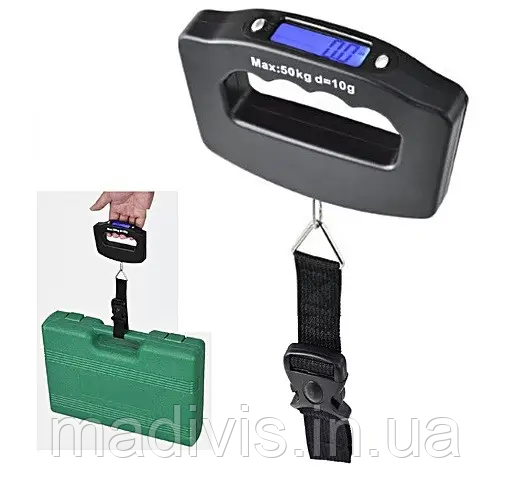 Кантер електронний для багажу 50 кг, Ваги-кантер цифровий з підсвіткою (±10g/50kg) ЧОРНИЙ, фото 1