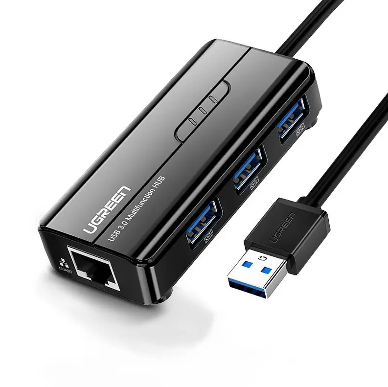 Мережевий адаптер/хаб Ugreen USB 3.0 - 3хUSB 3.0 + RJ45 Ethernet 1000Mbps (Чорний) 20265